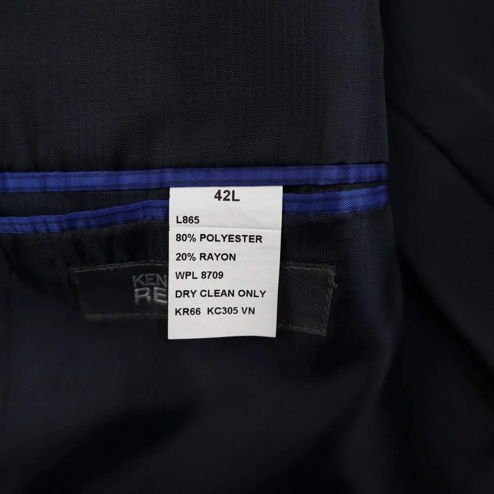 Kenneth Cole Reaction Blazer Mens 42L Two-Button Navy Blue Micro-Textured L865